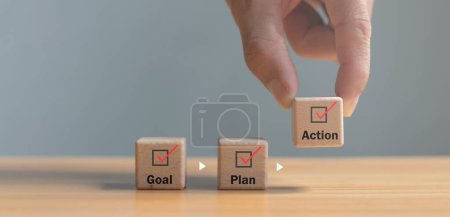 Zielplan Aktion, Business Action Plan Strategie, skizzieren Sie alle notwendigen Schritte, um Ihr Ziel zu erreichen 