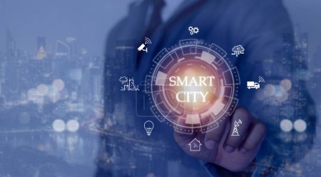 Smart City Konzept Nutzung digitaler Infrastruktur, um effektive Lösungen und Kommunikation zu schaffen Andere Dienste mit Daten .