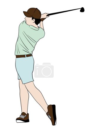 Ilustración de Hombre jugando al golf, ilustración vector de dibujos animados. - Imagen libre de derechos