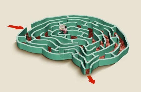 Foto de Anatomía del cerebro humano, problemas mentales y su solución. collage de arte. - Imagen libre de derechos