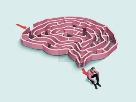 Téléchargez les photos : Anatomy of the human brain, mental problems and their solution. Art collage. - en image libre de droit