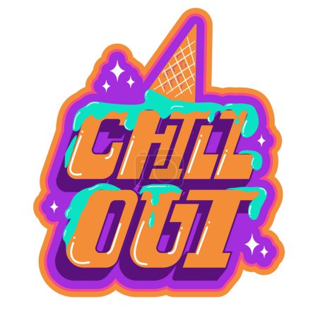 Téléchargez les illustrations : Chill out. Colorful hand drawn lettering with ice cream. Bright sticker, stripe, logo for t-shirt, messenger, social networks and others - en licence libre de droit