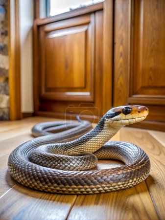 Aesculapian Snake runs room. AI generated photo. 4K Portrait front view 8K. HD Image Background