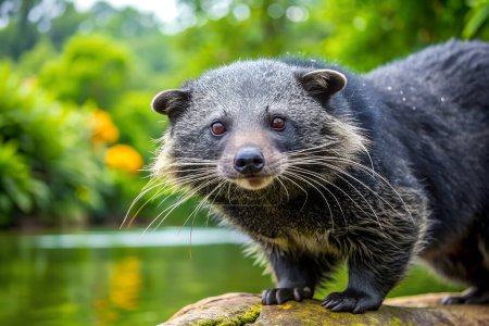 Binturong rodent stay lake. AI generated photo. 4K Portrait front view 8K. HD Image Background