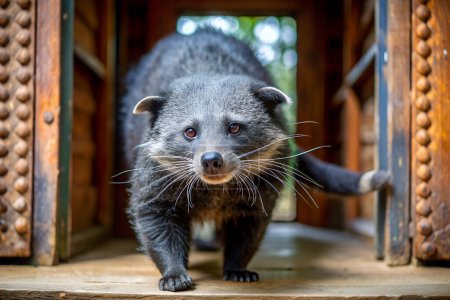 Binturong rodent goes room. AI generated photo. 4K Portrait front view 8K. HD Image Background