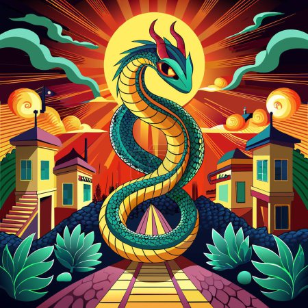 Illustration for Aesculapian Snake inspired lies street Sun vector - Royalty Free Image