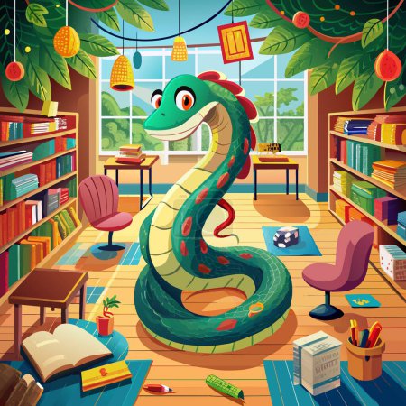 Illustration for Aesculapian Snake incapable knocks school Refrigerator vector - Royalty Free Image