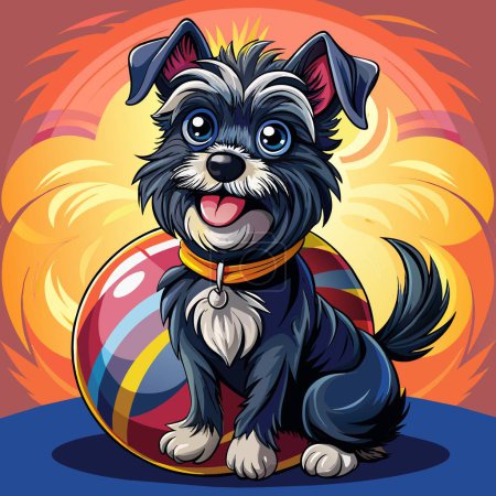 Illustration for Affenpinscher dog jubilant sits gym Ball vector - Royalty Free Image