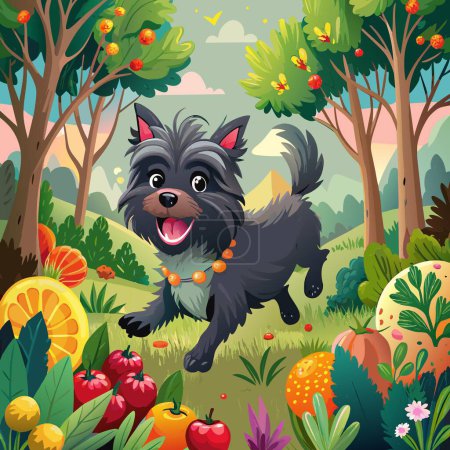 Illustration for Affenpinscher dog joyful runs forest Vegetables vector - Royalty Free Image