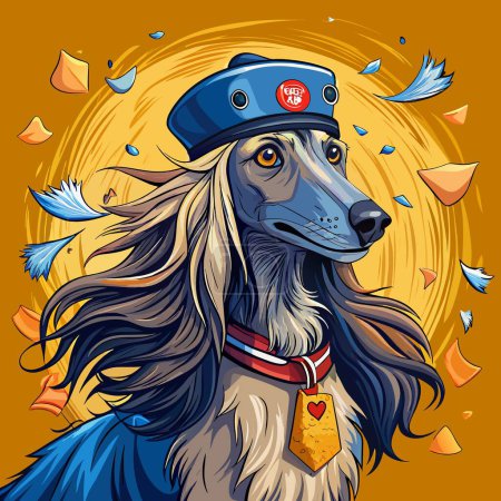 Afghan Hound dog oppressive flies post office hat vector