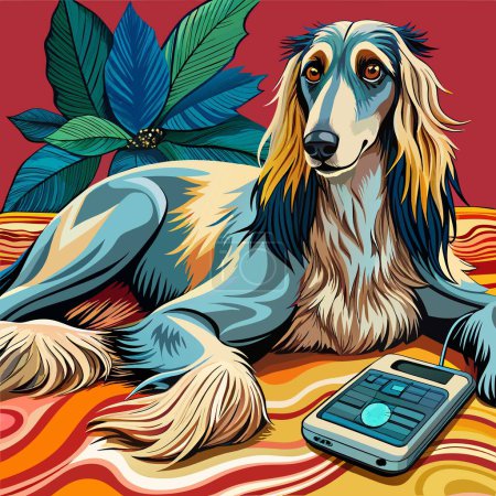 Afghan Hound dog powerless lies bank Phone vector