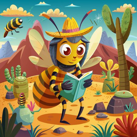 Illustration for Africanized Bee puzzled reading desert Refrigerator vector - Royalty Free Image