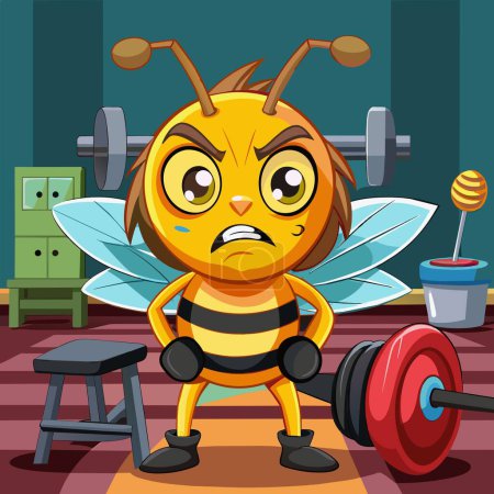 Illustration for Africanized Bee sad screams gym table vector - Royalty Free Image