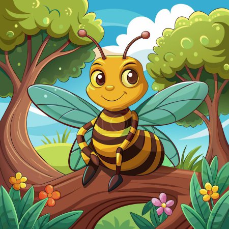 Illustration for Africanized Bee satisfied sits hospital Tree vector - Royalty Free Image