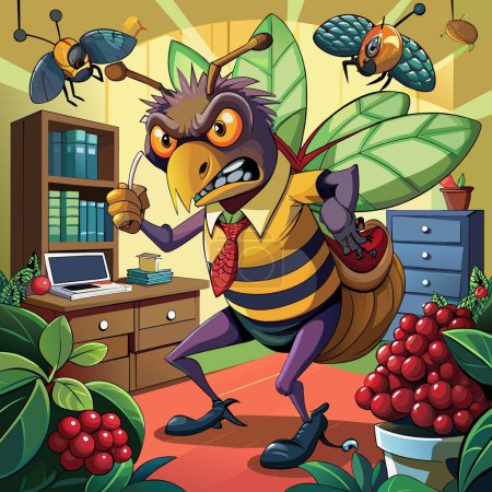 Illustration for Africanized Bee shy angry office Berries vector - Royalty Free Image