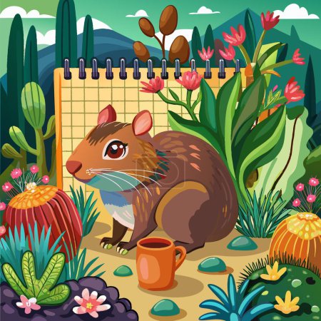 Illustration for Agouti rodent tender rests garden Notepad vector - Royalty Free Image