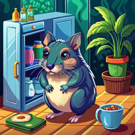 Illustration for Agouti rodent timid sits house Refrigerator vector - Royalty Free Image