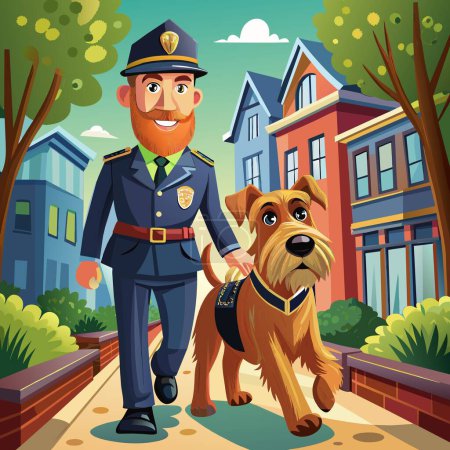 Airedale Terrier dog beneficent walks police Refrigerator vector