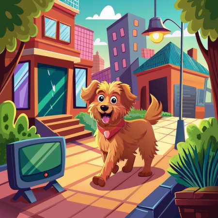 Illustration for Airedoodle dog charming goes street TV vector - Royalty Free Image