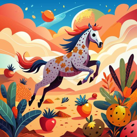 Appaloosa Pferd erschöpft springt Wüste Früchte Vektor