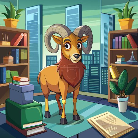 Aoudad Sheep belittled stands office book vector