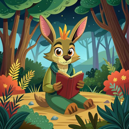 Illustration for Antelope Jackrabbit rodent rejected reading forest Clock vector - Royalty Free Image
