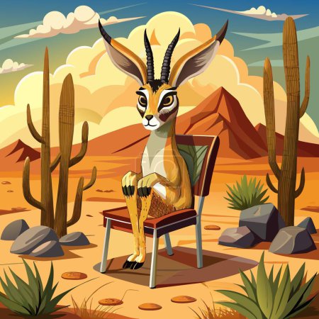 Illustration for Antelope Jackrabbit rodent puzzled looks desert chair vector - Royalty Free Image