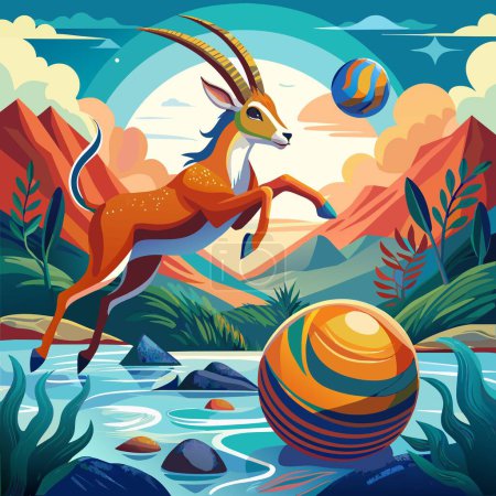 Antelope pleasant jumps sea Ball vector