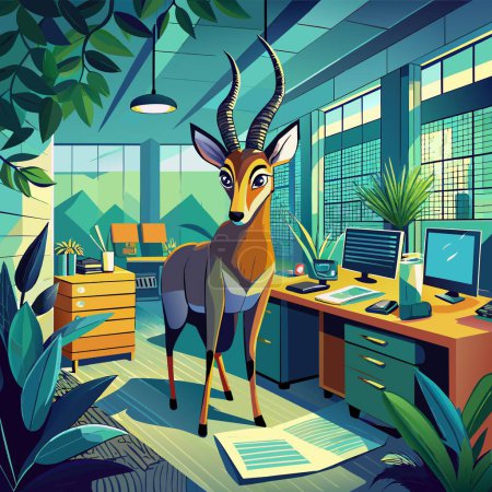 Antelope nervous angry office table vector