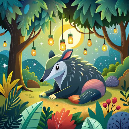 Anteater roedor alegre descansa bosque bombillas vector