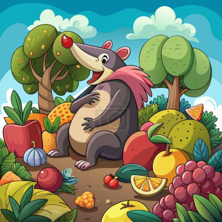 Illustration for Anteater rodent insulted lies bank Fruits vector - Royalty Free Image