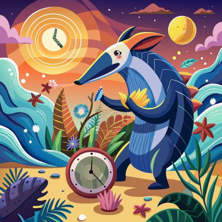 Anteater rodent indignant knocks sea Clock vector