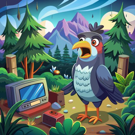 Illustration for Antarctic Petrel bird disappointed screams forest TV vector - Royalty Free Image