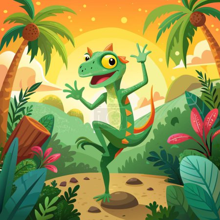 Anole Lizard stupid dancing jungle Sun vector