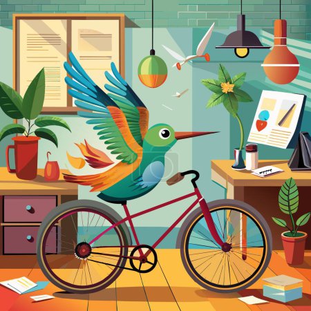 Annas Hummingbird bird puzzled knocks office Bicycle vector