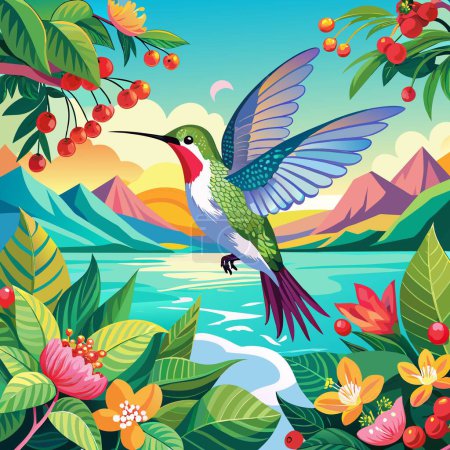 Annas colibrí pájaro preocupado saltos océano bayas vector