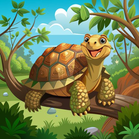 Ilustración de Angular tortuga tortuga caliente sonrisas banco Árbol vector - Imagen libre de derechos
