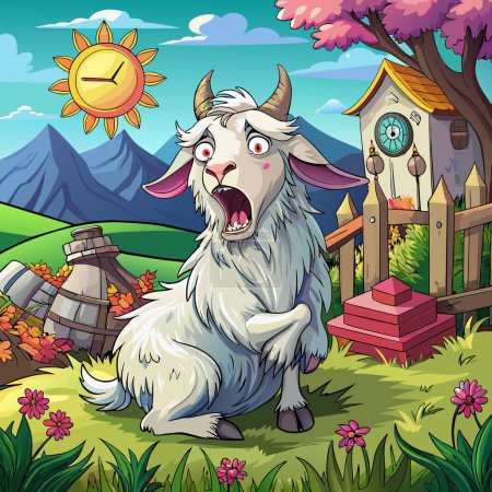 Angora Goat fierce cries garden Clock vector