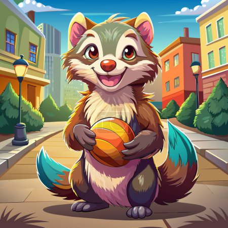 Illustration for Angora Ferret rodent energetic smiles street Ball vector - Royalty Free Image