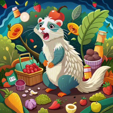 Illustration for Angora Ferret rodent distressed screams school Vegetables vector - Royalty Free Image