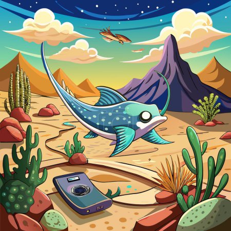 Angelshark fish admired cries desert Phone vector