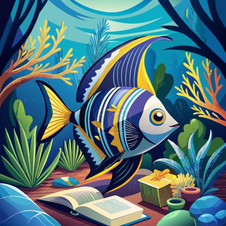 Angelfish fish unsuitable reading ocean book vector