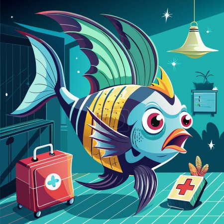 Angelfish fish threatening knocks hospital bag vector