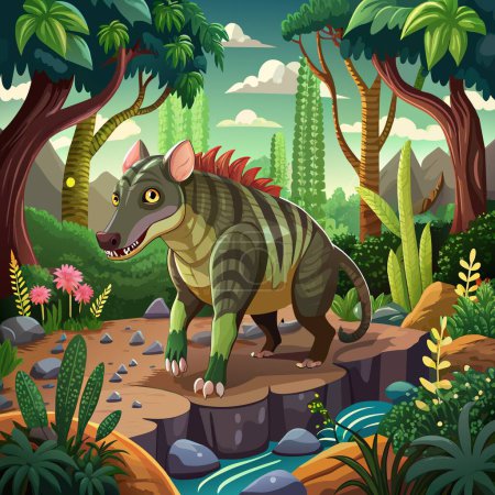 Téléchargez les illustrations : Andrewsarchus dinosaure tendre va jardin TV vecteur - en licence libre de droit