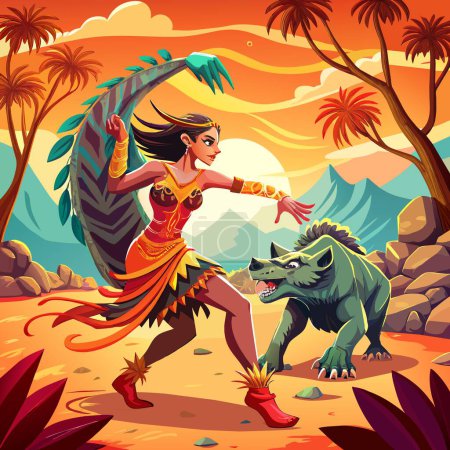Téléchargez les illustrations : Andréwsarque dinosaure soutien dansant désert table vecteur - en licence libre de droit