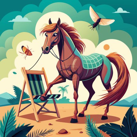 Andalusian Horse intimidated flies beach chair vector