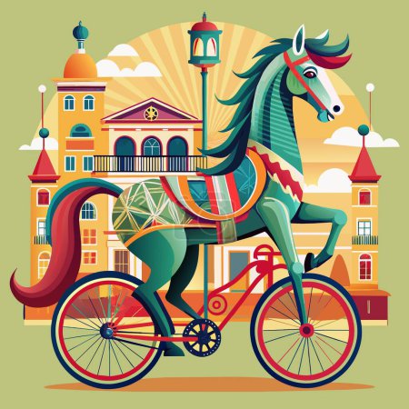 Téléchargez les illustrations : Andalou cheval inspiré cris rue vélo vecteur - en licence libre de droit