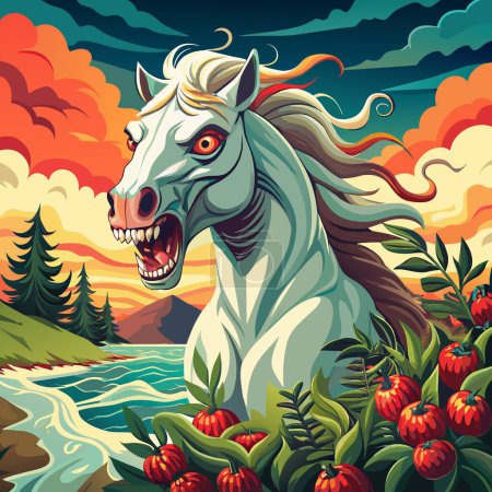 Illustration for Andalusian Horse indignant angry sea Berries vector - Royalty Free Image