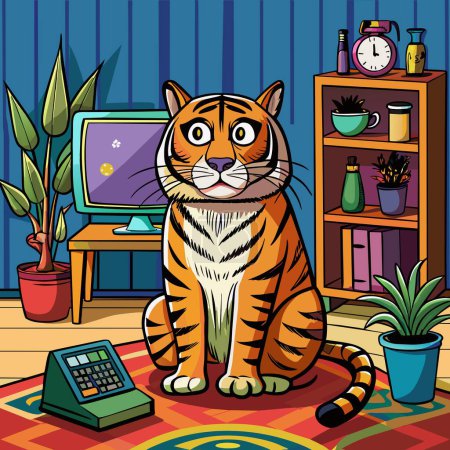 Ilustración de Amur Tiger restos estupefactos casa TV vector - Imagen libre de derechos