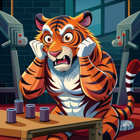 Amur Tiger dégoûtant regarde table de gym vecteur